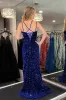 2025 Royal Blue Sequins Long Prom Dress Mermaid Straps Evening Dress UK with Slit sold by My Chic Dress