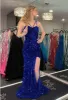 2025 Royal Blue Sequins Long Prom Dress Mermaid Straps Evening Dress UK with Slit sold by My Chic Dress