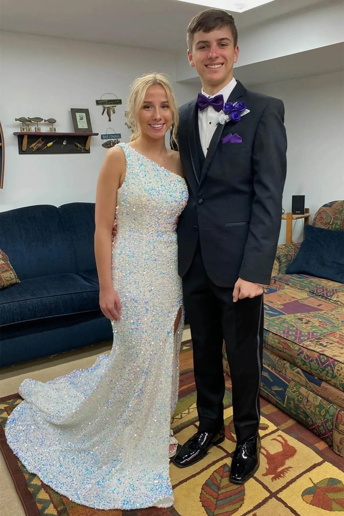 Iridescent Sequin One Shoulder Formal Dress Long Mermaid Evening Dress with Split sold by My Chic Dress