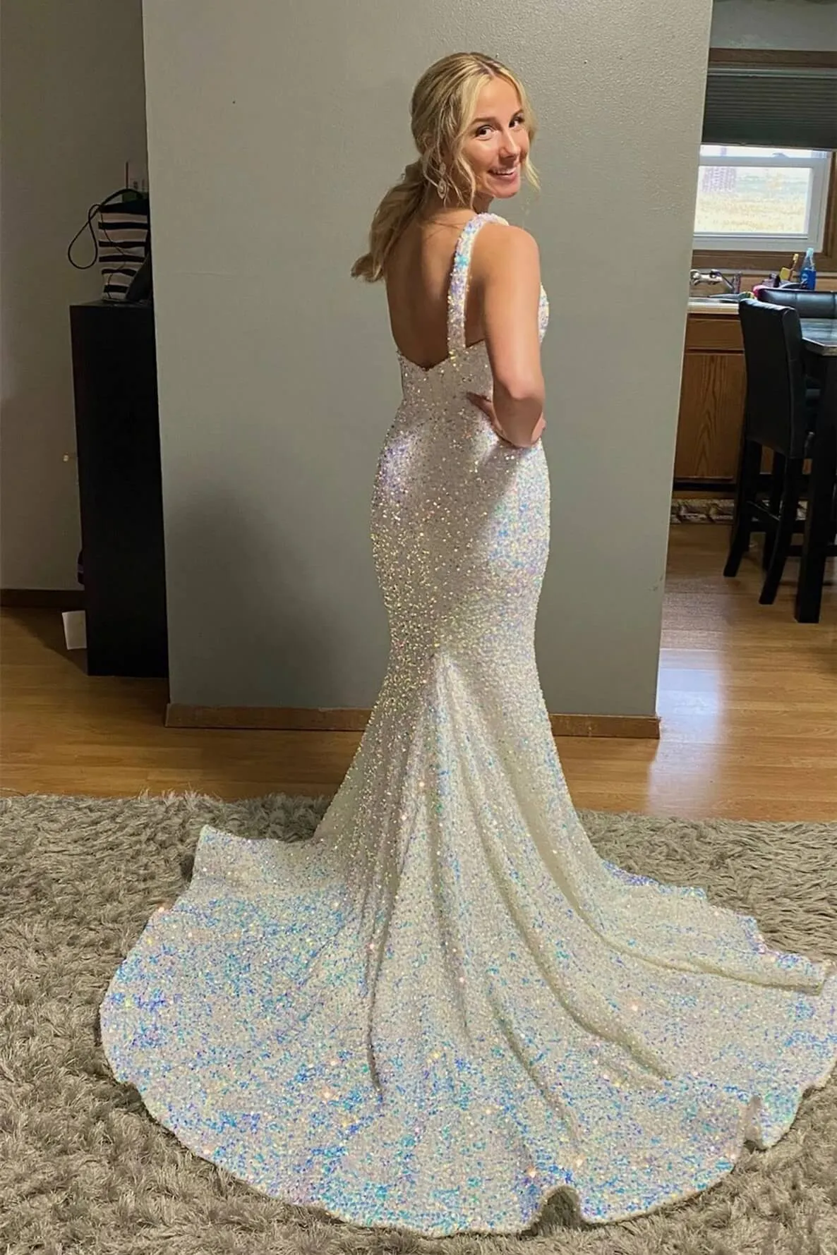 Iridescent Sequin One Shoulder Formal Dress Long Mermaid Evening Dress with Split sold by My Chic Dress product image thumbnail 2