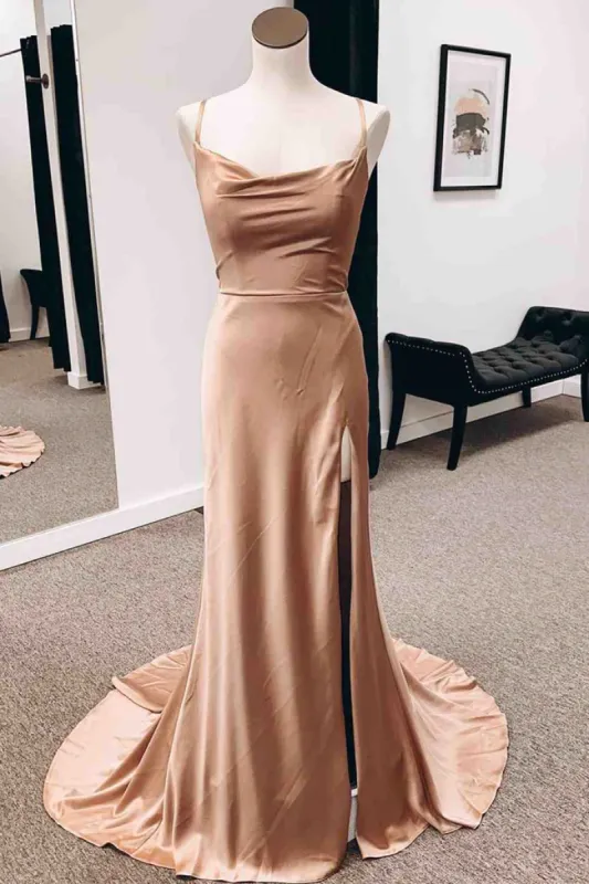 Simple Long Wedding Guest Dresses Sheath Satin Formal Evening Dress sold by My Chic Dress