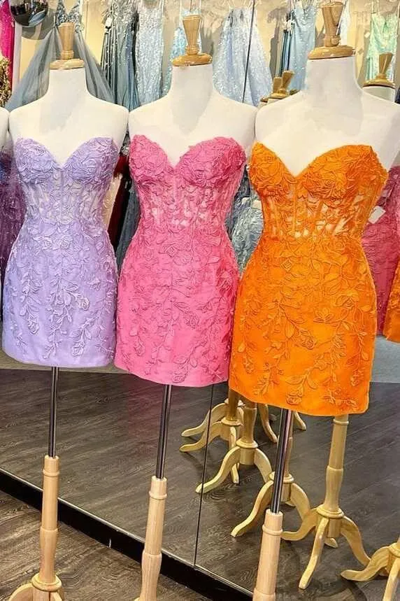 Cheap Lace Mini Homecoming Dress Bodycon Appliques Strapless sold by My Chic Dress product image thumbnail 4