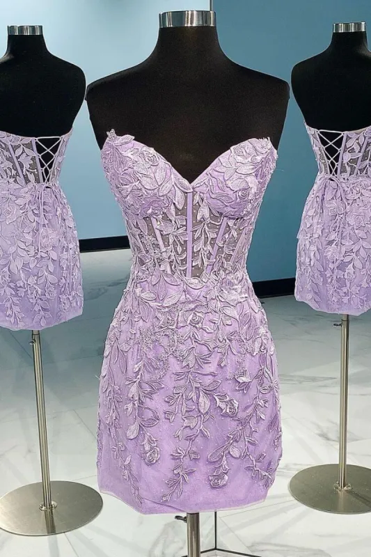 Cheap Lace Mini Homecoming Dress Bodycon Appliques Strapless sold by My Chic Dress