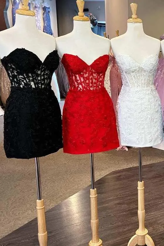 Cheap Lace Mini Homecoming Dress Bodycon Appliques Strapless sold by My Chic Dress product image thumbnail 2