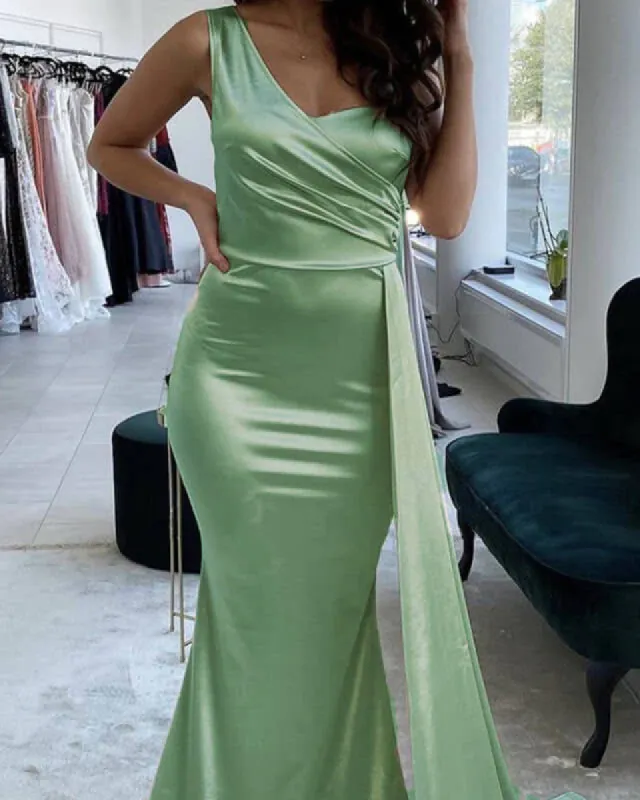 One Shoulder Mermaid Sage Green Prom Dresses UK Wedding Guest Dresses sold by My Chic Dress