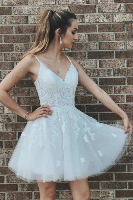 White Short Prom Dress Lace Graduation Dress A Line Damas Dress sold by My Chic Dress