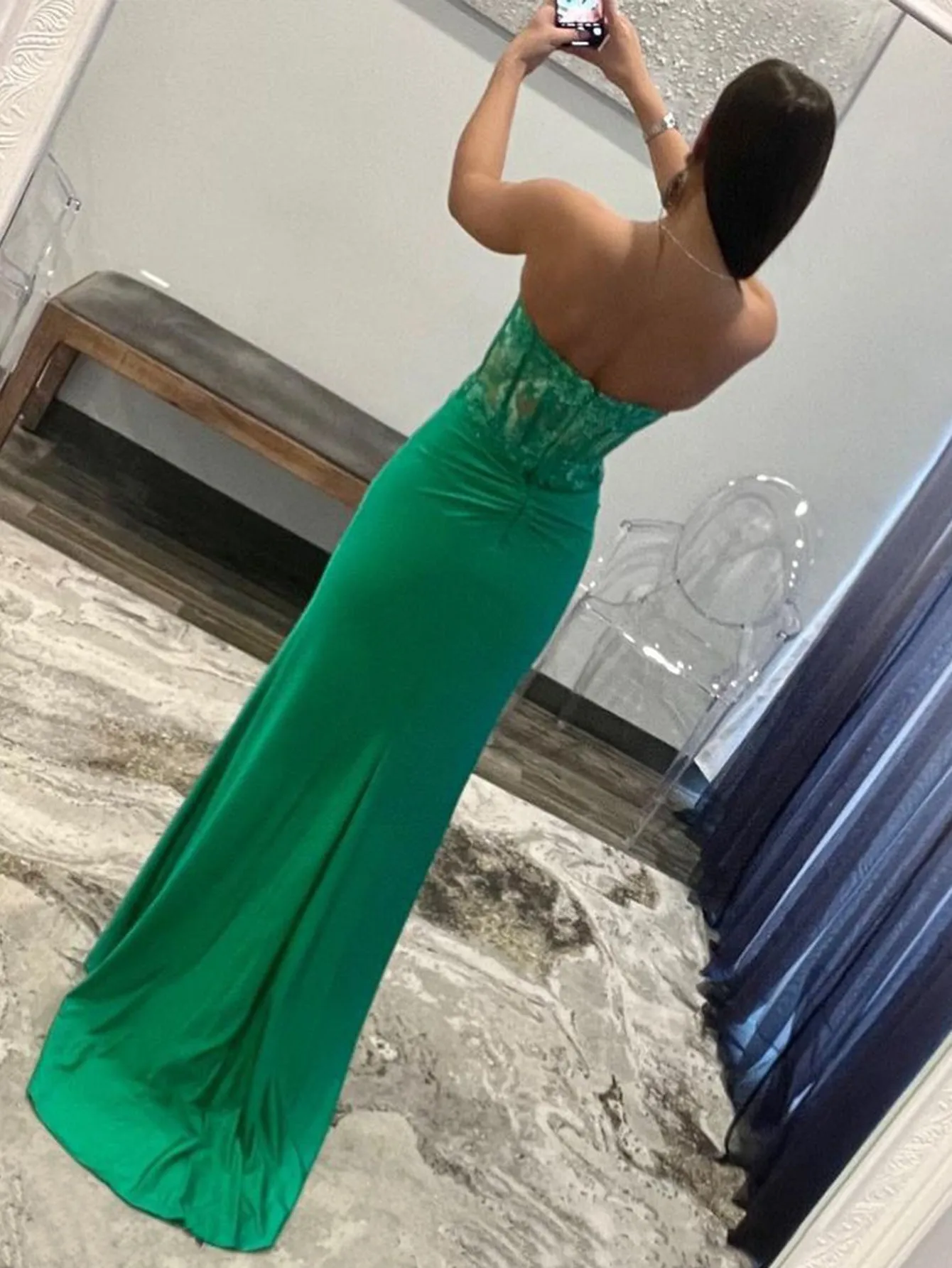 2025 Long Corset Lace Green Prom Dress Sweetheart Applique with Slit sold by My Chic Dress product image thumbnail 2