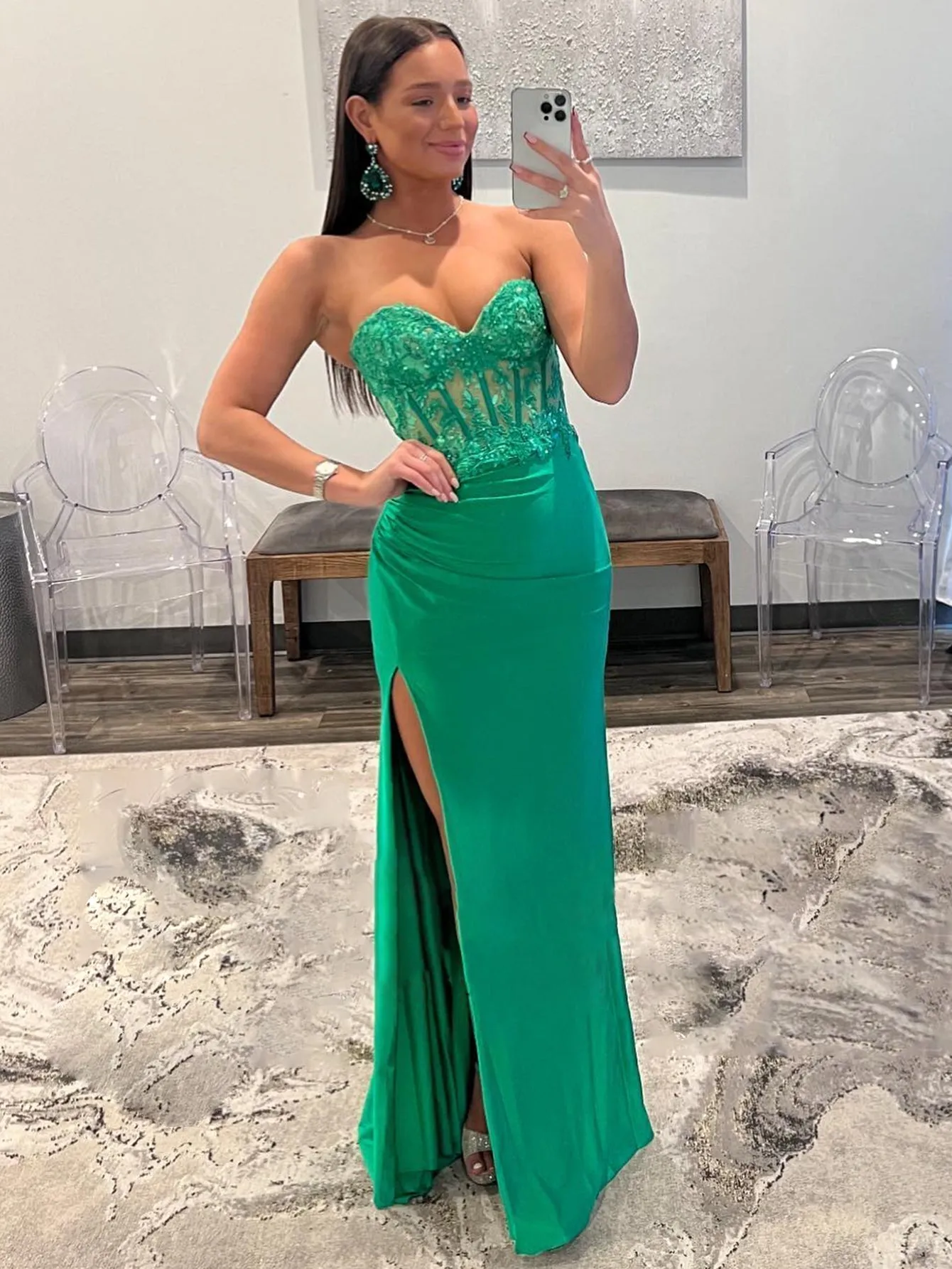 2025 Long Corset Lace Green Prom Dress Sweetheart Applique with Slit sold by My Chic Dress