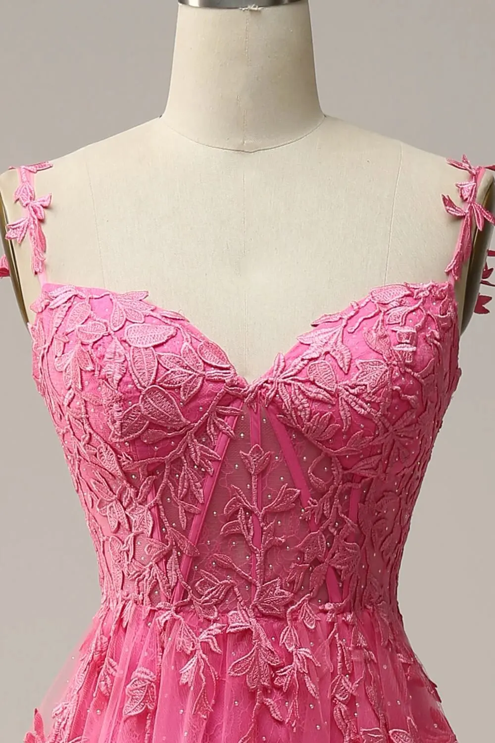 Cheap Hot Pink Lace Corset Prom Dresses A Line Formal Gowns sold by My Chic Dress product image thumbnail 2