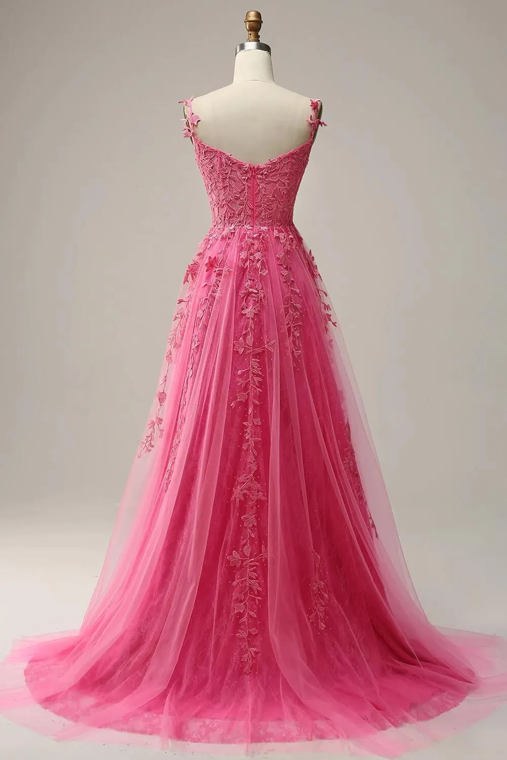 Cheap Hot Pink Lace Corset Prom Dresses A Line Formal Gowns sold by My Chic Dress product image thumbnail 3