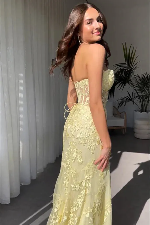 Long Corset Pastel Yellow Prom Dresses 2025 Mermaid Sweetheart with Appliques sold by My Chic Dress product image thumbnail 2