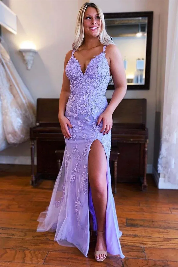 2025 Lavender Lace Prom Dresses Corset Mermaid V Neck sold by My Chic Dress