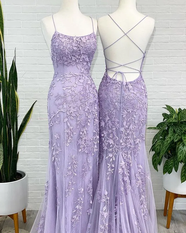 Lavender Lace Corset Prom Dresses Mermaid Scoop Evening Dress with Beading sold by My Chic Dress product image thumbnail 2