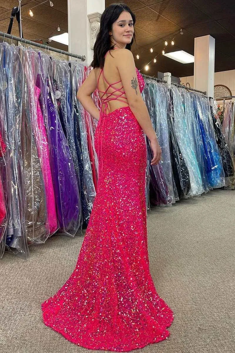 Simple Fuchsia Sequin Prom Dresses Long Gruaduation Dress UK sold by My Chic Dress product image thumbnail 2