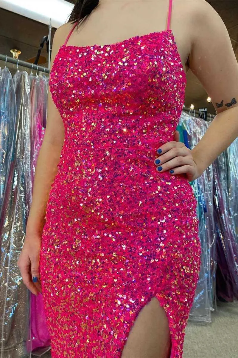 Simple Fuchsia Sequin Prom Dresses Long Gruaduation Dress UK sold by My Chic Dress product image thumbnail 3