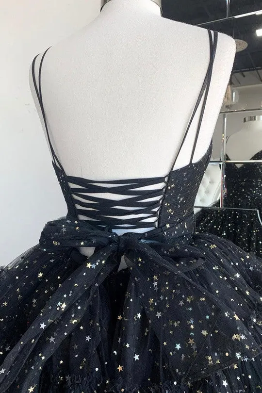 High Low Black Long Formal Dresses V neckline Tulle Prom Dresses Layers sold by My Chic Dress product image thumbnail 2