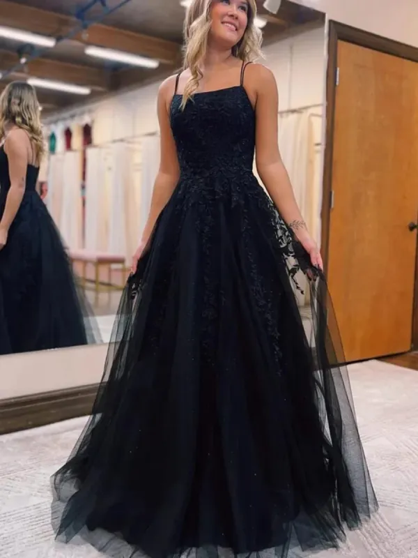 Black Lace 2025 Formal Dress UK Open Back Tulle Long Prom Dresses Cheap sold by My Chic Dress