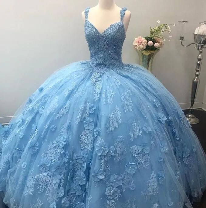 Ball Gown Light Blue Quinceanera Dresses 3D Flowers Lace Sweet 16 Dresses sold by My Chic Dress product image thumbnail 2