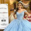 Ball Gown Light Blue Quinceanera Dresses 3D Flowers Lace Sweet 16 Dresses sold by My Chic Dress