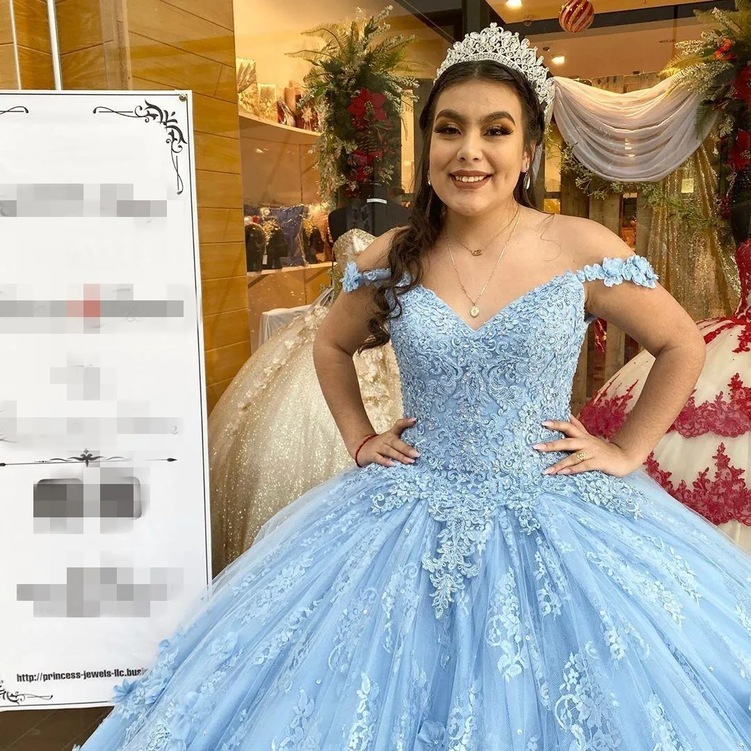 Ball Gown Light Blue Quinceanera Dresses 3D Flowers Lace Sweet 16 Dresses sold by My Chic Dress