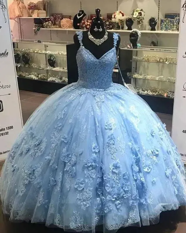Ball Gown Light Blue Quinceanera Dresses 3D Flowers Lace Sweet 16 Dresses sold by My Chic Dress product image thumbnail 4