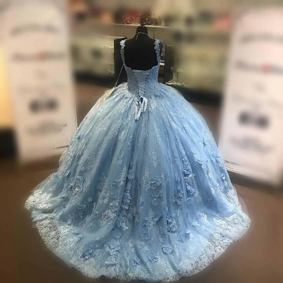 Ball Gown Light Blue Quinceanera Dresses 3D Flowers Lace Sweet 16 Dresses sold by My Chic Dress product image thumbnail 3