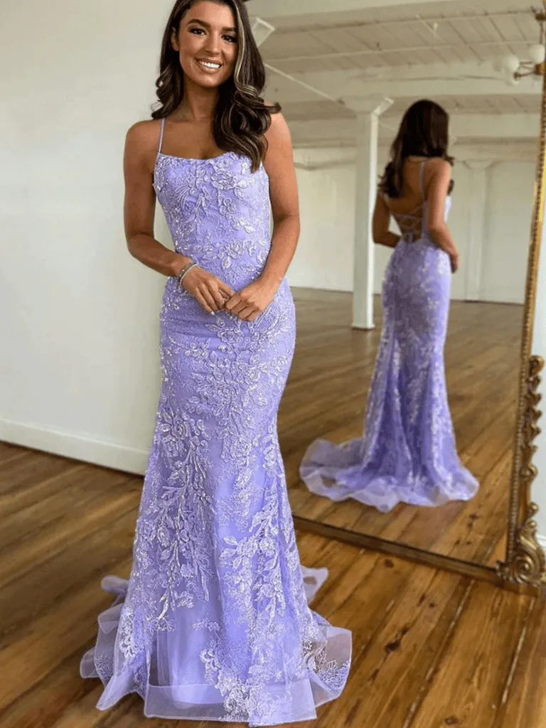 Cheap Long Purple Lace 2025 Prom Dresses UK Mermaid Formal Dresses sold by My Chic Dress