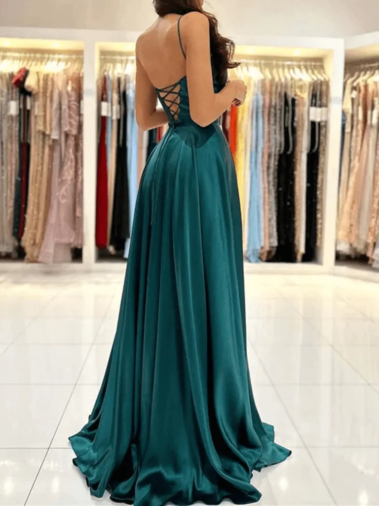Satin Dark Green Prom Dresses Long Square Evening Dress Backless with High Slit sold by My Chic Dress product image thumbnail 3