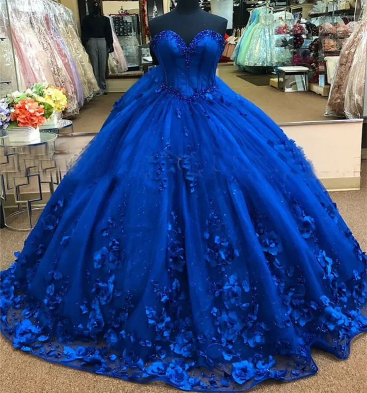 3D Flowers Crystals Royal Blue Quinceanera Dresses 2025 Sweet 16 Dress sold by My Chic Dress