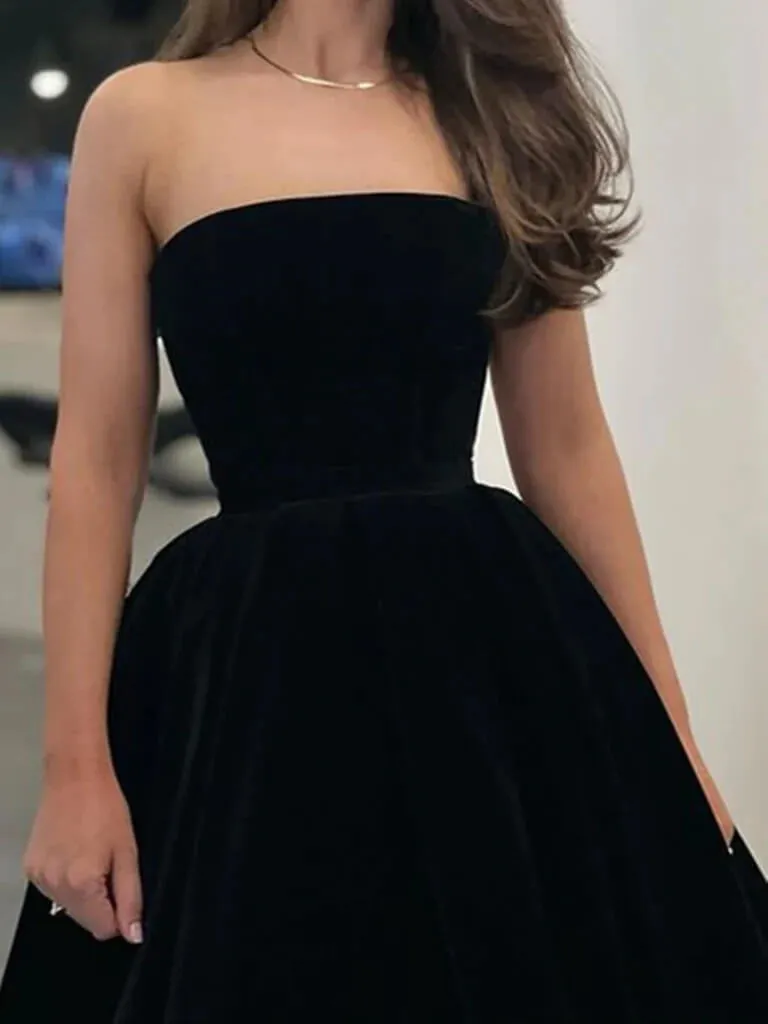 Sexy Black Velvet Wedding Guest Dress Strapless Knee Length Prom Dresses Short sold by My Chic Dress product image thumbnail 2