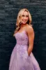 Floral Long Violet Purple Lace Prom Dresses Lilac Formal Evening Dresses Pockets sold by My Chic Dress