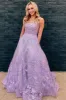Floral Long Violet Purple Lace Prom Dresses Lilac Formal Evening Dresses Pockets sold by My Chic Dress