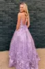 Floral Long Violet Purple Lace Prom Dresses Lilac Formal Evening Dresses Pockets sold by My Chic Dress