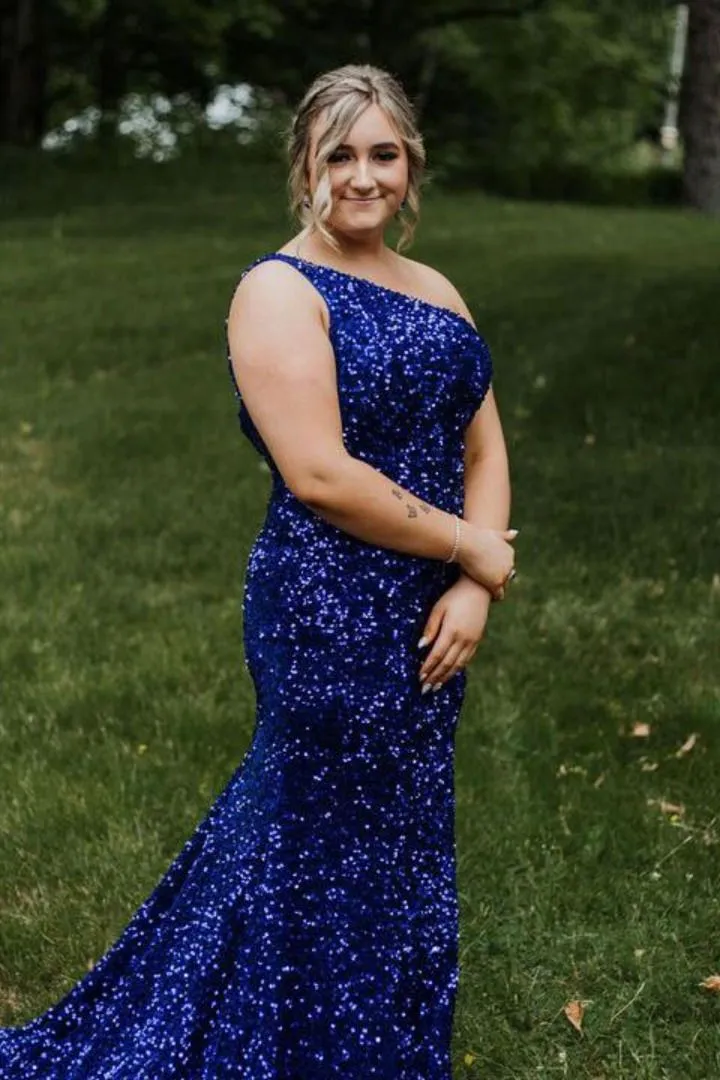 Red Plus Size Sequin Iridescent Prom Dresses One Shoulder Long Formal Dress Mermaid sold by My Chic Dress product image thumbnail 3