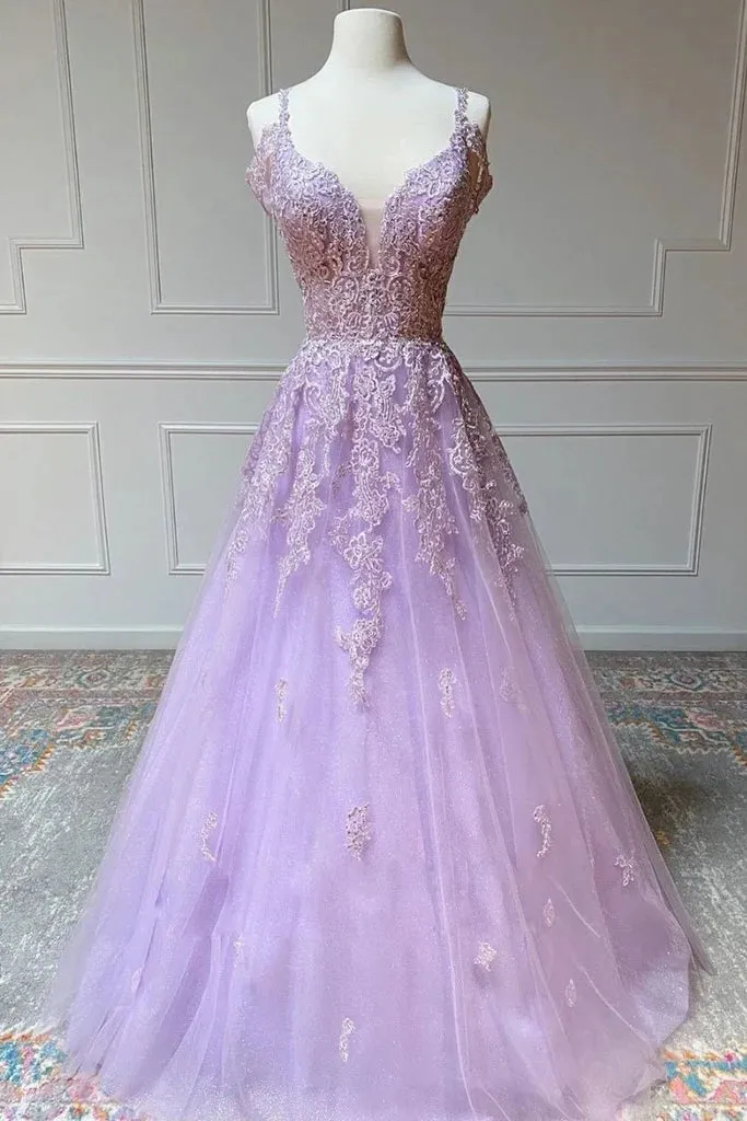 Hot Violet Purple Prom Dresses Tulle Lace Appliques A-Line Formal Dress sold by My Chic Dress