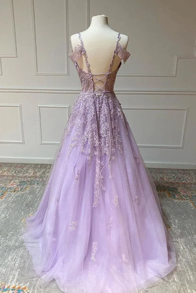 Hot Violet Purple Prom Dresses Tulle Lace Appliques A-Line Formal Dress sold by My Chic Dress product image thumbnail 2