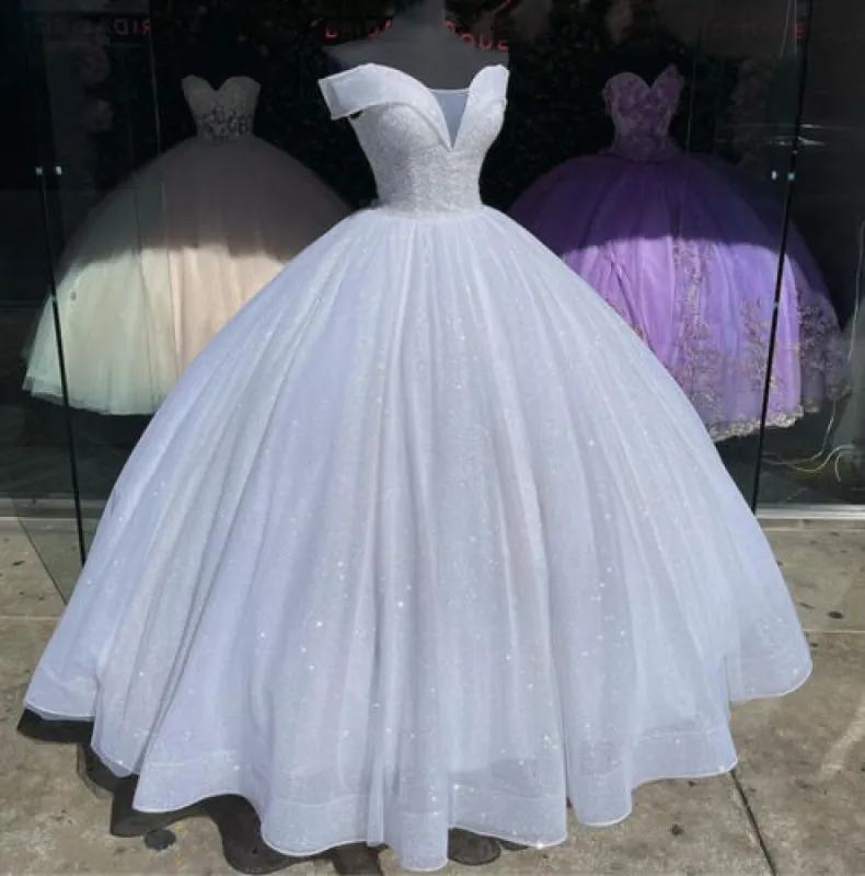 Shiny Ball Gown White Quinceanera Dresses Glitter Sequin Sweet 16 Dress Beads Corset sold by My Chic Dress
