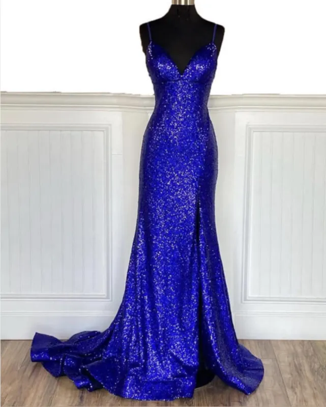 Glitter Royal Blue Sequins Prom Dresses Regency Backless Mermaid Formal Dress sold by My Chic Dress