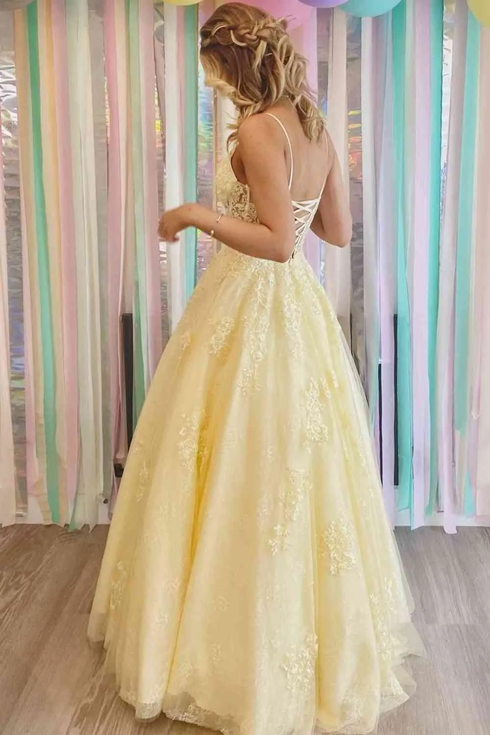 Floor Length Yellow Prom Dresses Lace V-Neck Long Formal Dresses sold by My Chic Dress product image thumbnail 3
