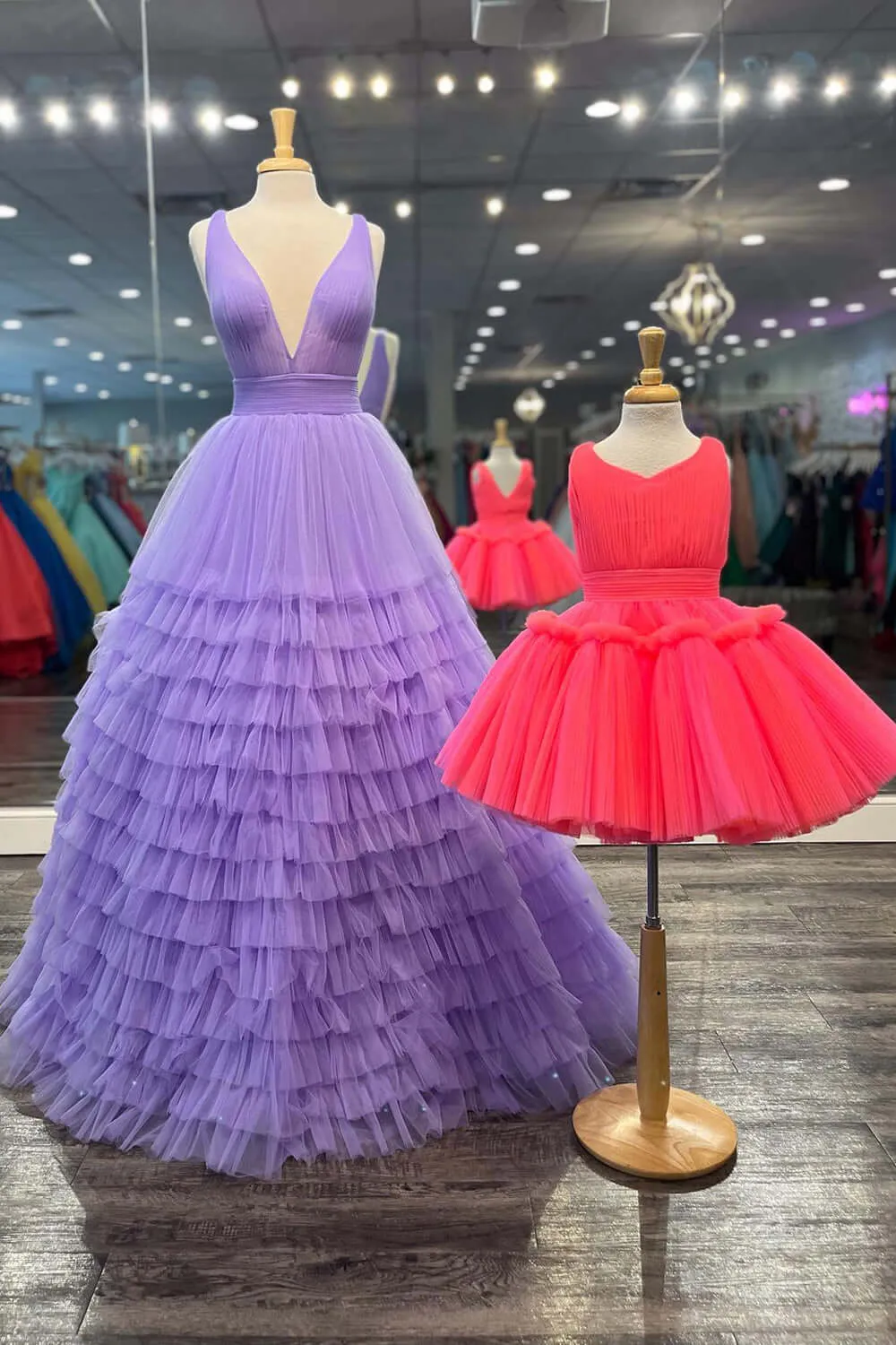 Purple Layered Prom Dresses Ruffle Plunging Deep V-Neck Tiered Evening Dress sold by My Chic Dress product image thumbnail 3