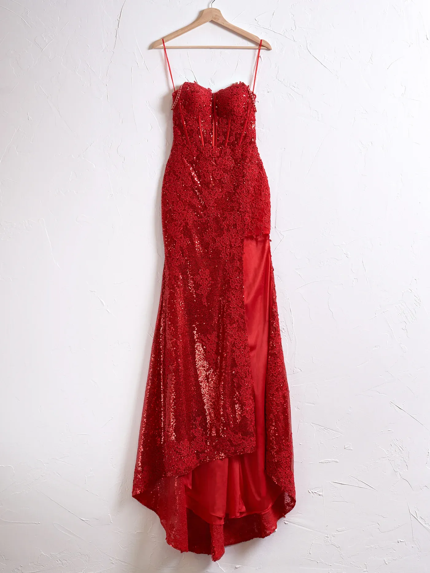 Long Mermaid Red Prom Dress 2025 Spaghetti Straps Appliques with Slit sold by My Chic Dress product image thumbnail 5