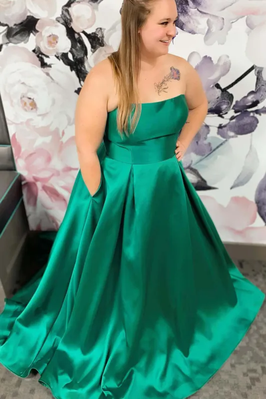 A Line 2025 Plus Size Prom Dresses Green Satin Long Formal Dress with Pockets sold by My Chic Dress