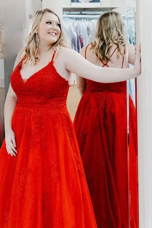 Plus Size Red Lace Prom Dresses Sleeveless Long with Applique sold by My Chic Dress