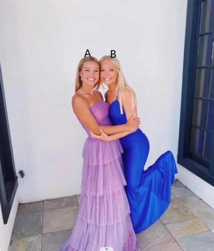 2025 Cheap Tulle Purple Ruffle tiered Prom Dresses Sheath Long Formal Evening Dresses sold by My Chic Dress