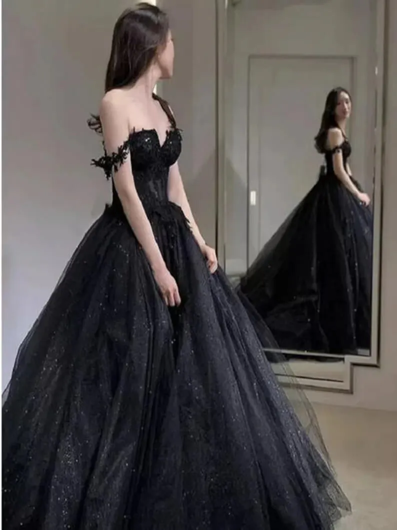 A Line Black Gothic Wedding Dresses Off the Shoulder Lace Tulle Bridal Wear sold by My Chic Dress product image thumbnail 3