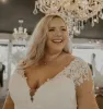 Long Sleeve Lace Plus Size Wedding Dresses UK A Line V Neck Bridal Gown sold by My Chic Dress