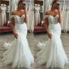 Off Shoulder Lace Wedding Dresses Mermaid Tulle Bridal Gowns Appliques Sweep Train sold by My Chic Dress