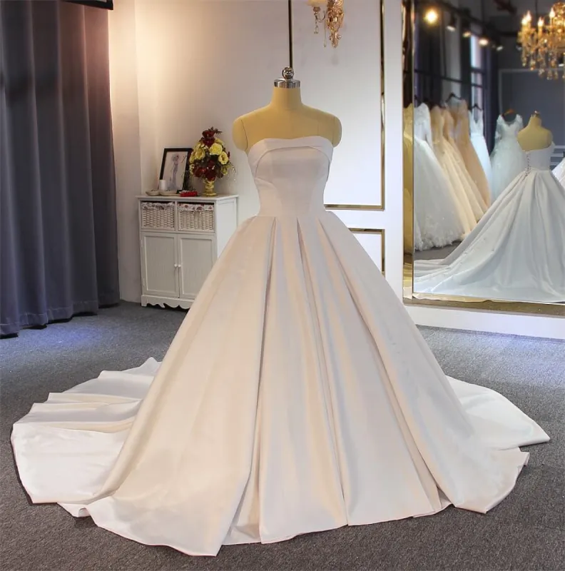 Cheap Satin Wedding Dresses Strapless Ball Gown Bridal Dress Discount sold by My Chic Dress