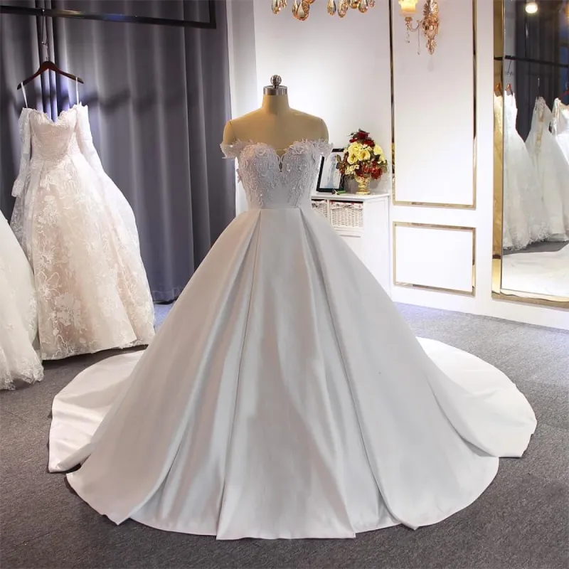 Elegant Ball Gown Ivory Wedding Dresses Off the Shoulder Lace Bridal Wear sold by My Chic Dress