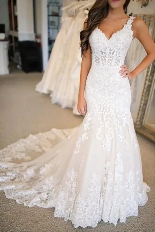 Long Mermaid Beach Lace Wedding Dresses Cheap Sleeveless sold by My Chic Dress